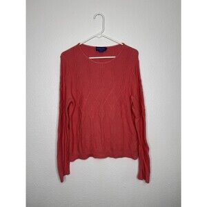 Pendleton Sweater Women's L Salmon Cable Knit Cotton Rayon Pullover Crew Jumper